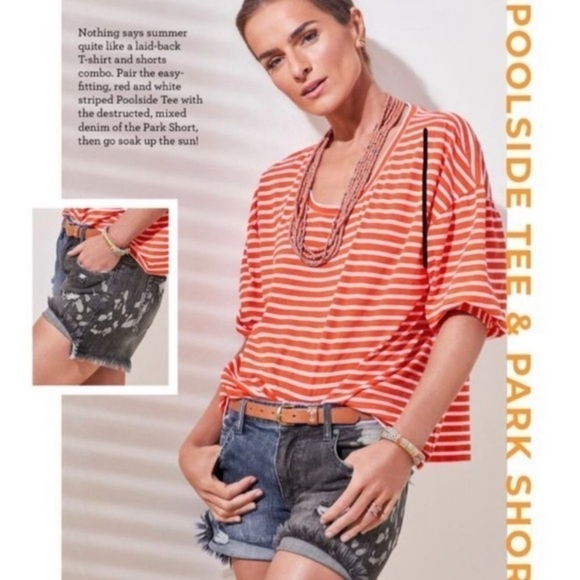 CAbi size small Poolside Orange & white puffy sleeves striped top summer relaxed - Picture 11 of 11